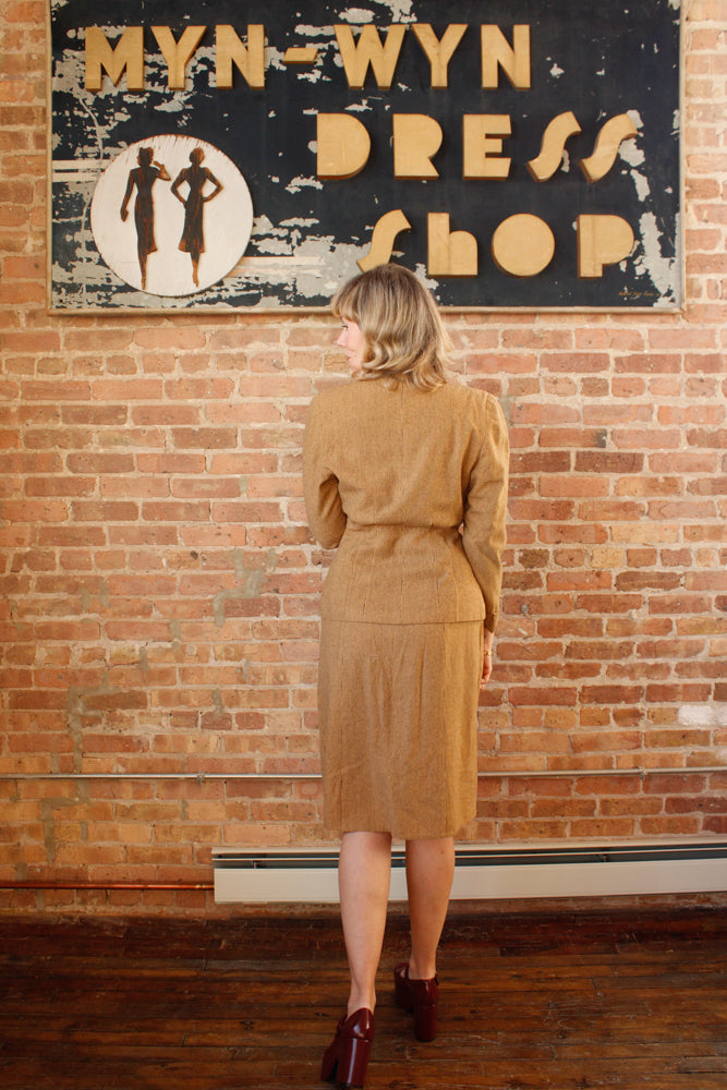 1940s Deco Structured Wool Suit - Small 