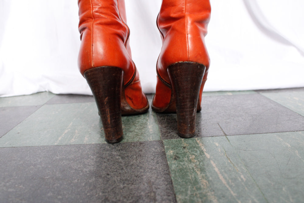 Orange leather boots best sale