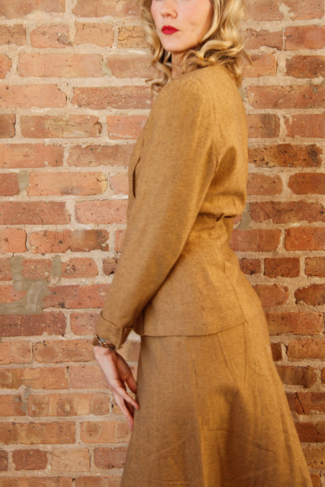 1940s Deco Structured Wool Suit - Small