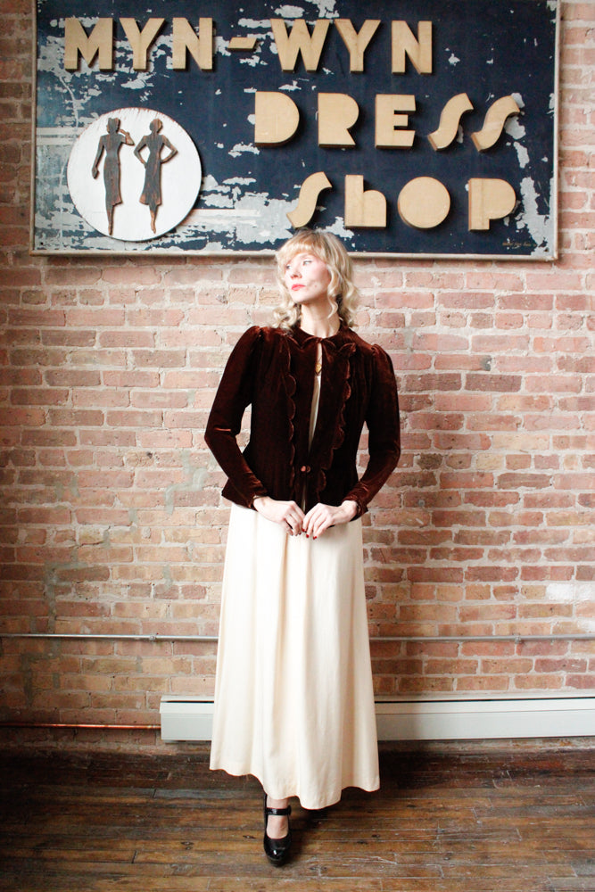 1930s Brown Silk Velvet Jacket - Medium