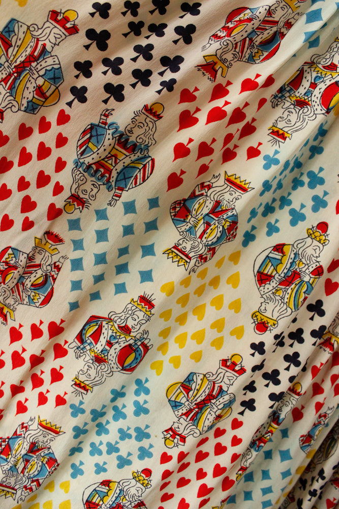 1940s Deck of Card Rayon and Silk Dress - Xsmall 