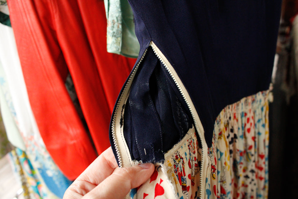 1940s Deck of Card Rayon and Silk Dress - Xsmall