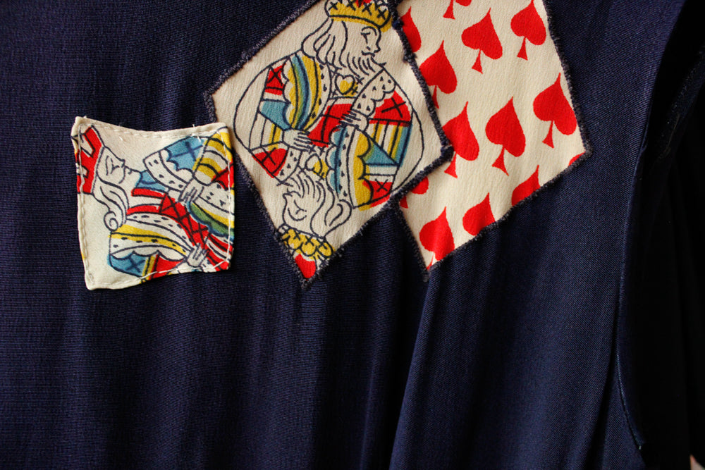 1940s Deck of Card Rayon and Silk Dress - Xsmall 