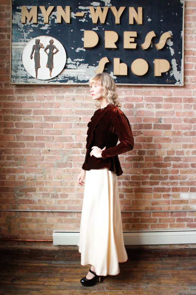 1930s Brown Silk Velvet Jacket - Medium