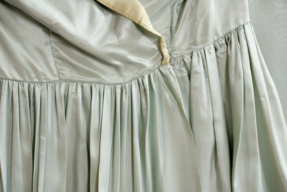 1980s SkyBlue & Yellow Two Tone Taffeta Halter Gown - Small