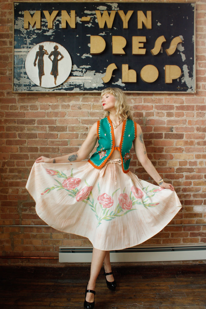 1940s Hand-painted Double Side Mexican Circle Skirt - Medium