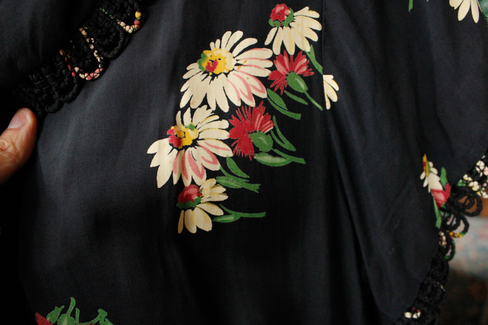 1940s Floral Rayon Wrap Dress - Small