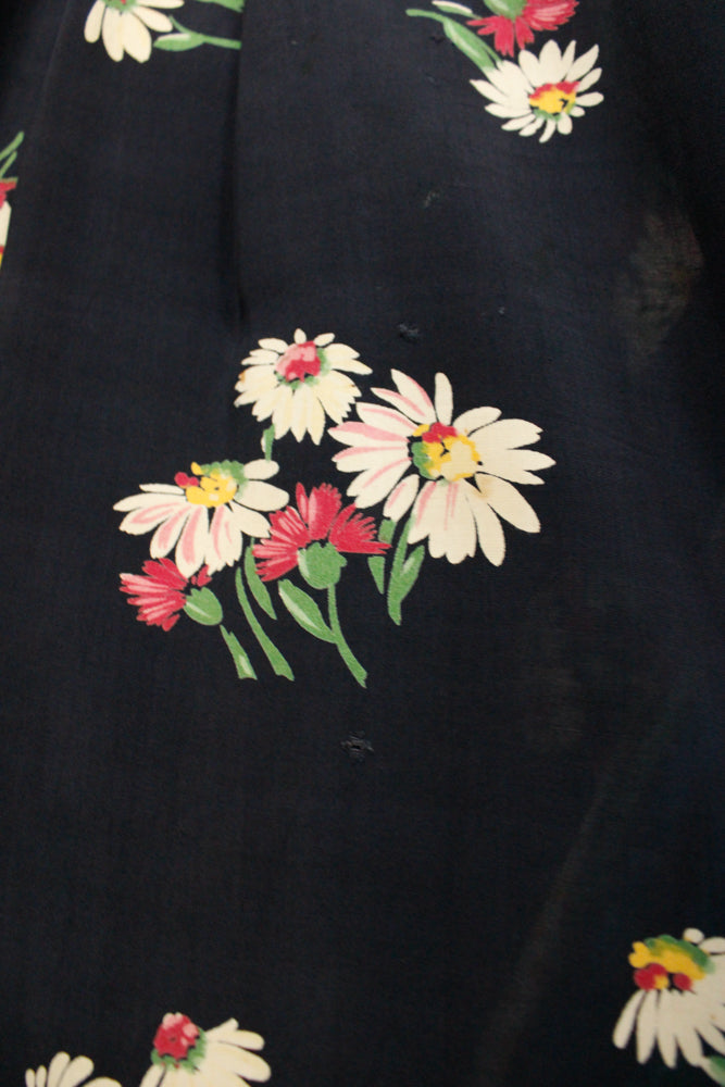1940s Floral Rayon Wrap Dress - Small