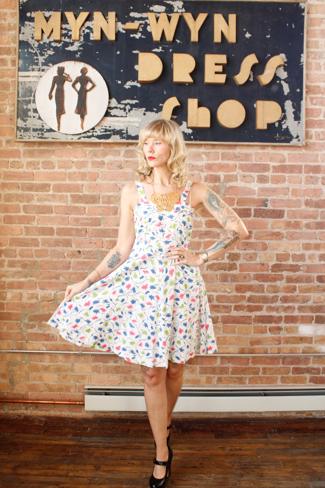 1940s Floral Pique Cotton Day Dress - Small Petite 