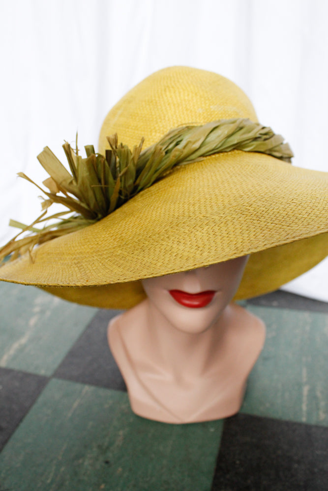 1970s IMagnin Straw Chartreuse Summer Hat