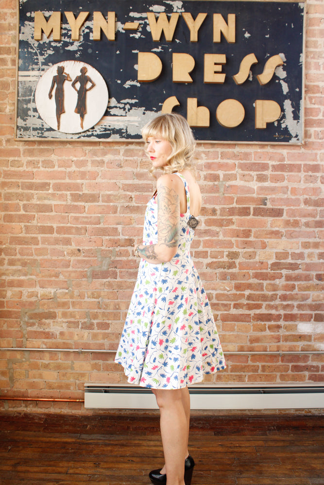 1940s Floral Pique Cotton Day Dress - Small Petite 