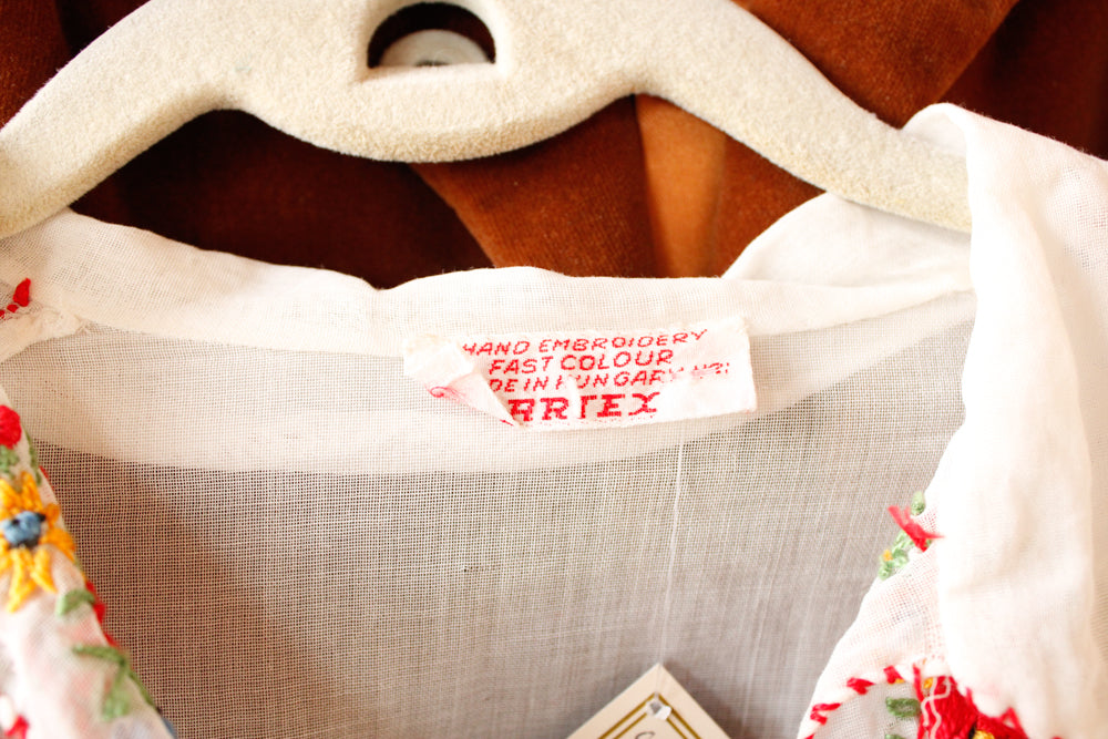 1940s Hungarian Cotton Gauze Floral Embroidered Top - Xsmall  & 1900s Cotton Embroidered & Lace Skirt - Fits Small to XL 