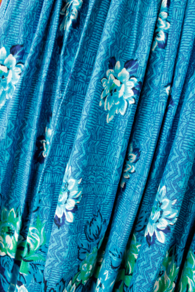 1950s Hawaiian Floral blue Cotton Dress - S/M