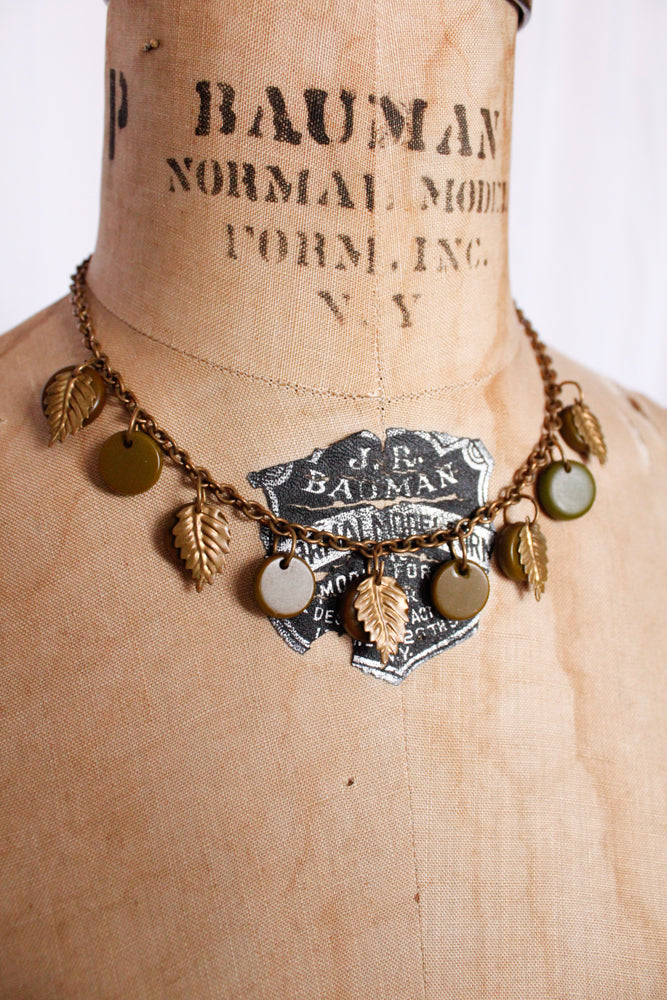 1940s Bakelite & Brass Leaf Necklace