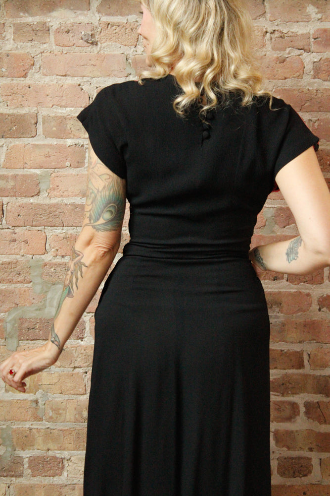 1940s Sequin Color Block Crepe Dress - S/M