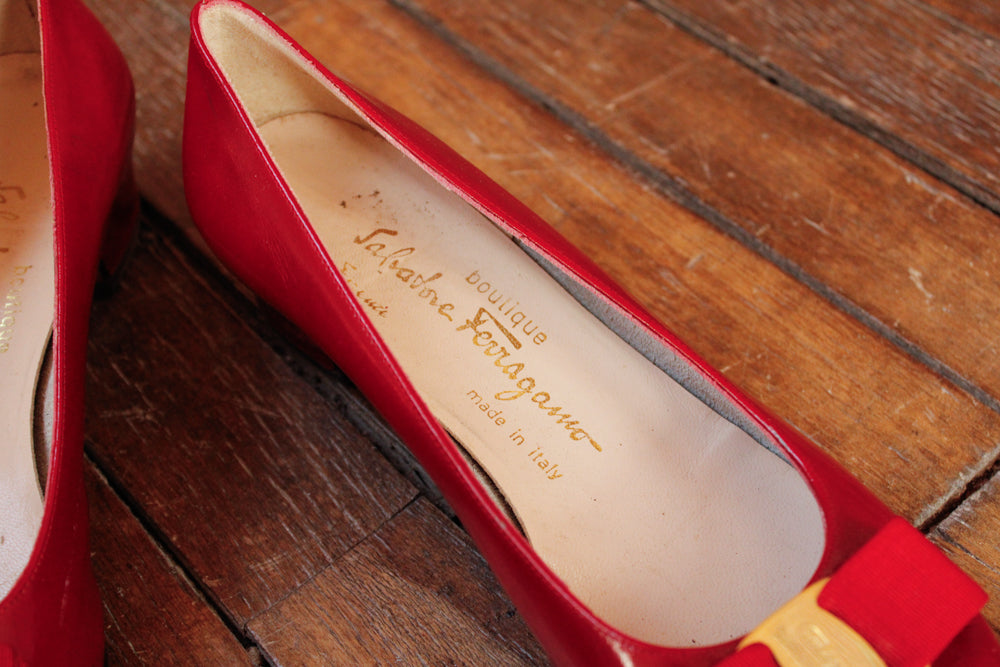 1990s Vera Red Ferragamo Leather Flats - 9-9.5