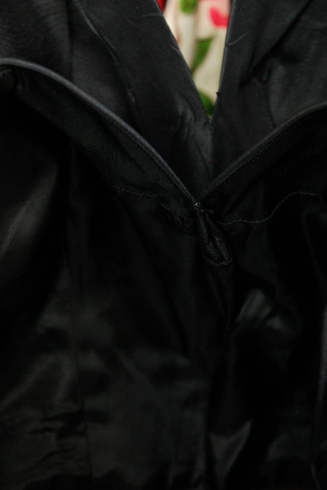 Late 40s / Early 50s Dior Style Black Silk Taffeta Sheath Dress long Peplum - Small