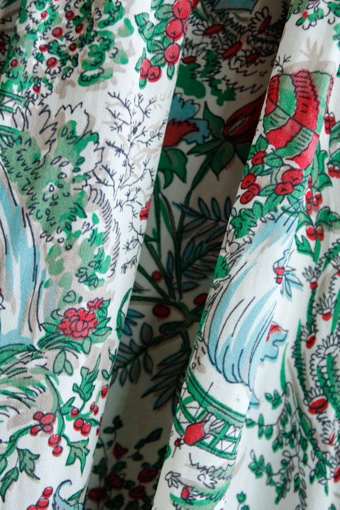 1940s Silk Feathers in the Trees Dress - Medium