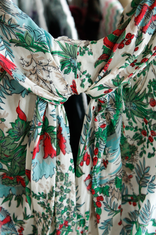 1940s Silk Feathers in the Trees Dress - Medium