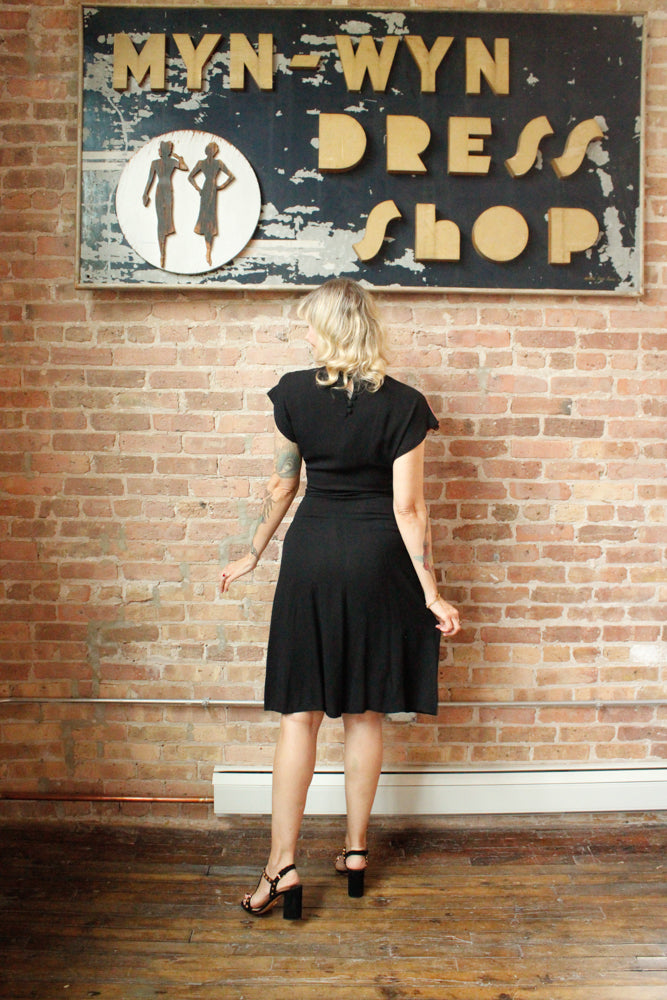 1940s Sequin Color Block Crepe Dress - S/M