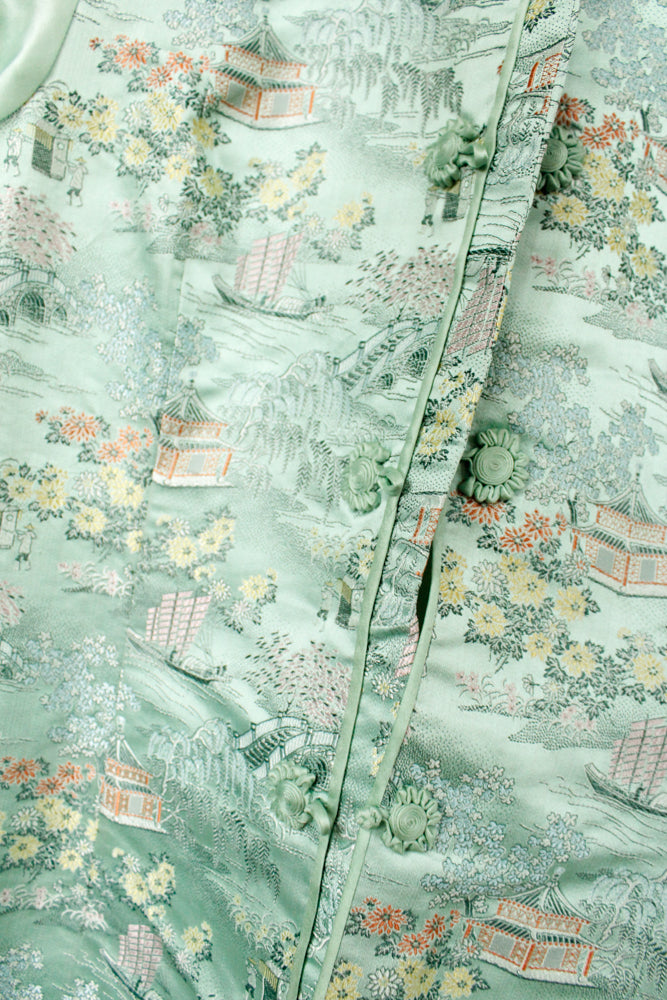1940s Mint Green Silk Japanese Lounge Pant Suit - Medium
