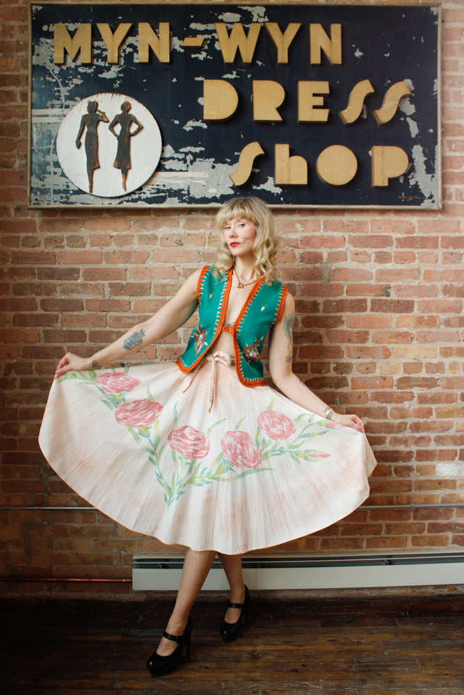 1940s Hand-painted Double Side Mexican Circle Skirt - Medium