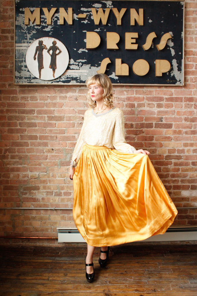 1960s Sequin & Beaded Rayon Top - Medium  & 1940s Hand Made Gold Maxi Skirt - 28" Waist