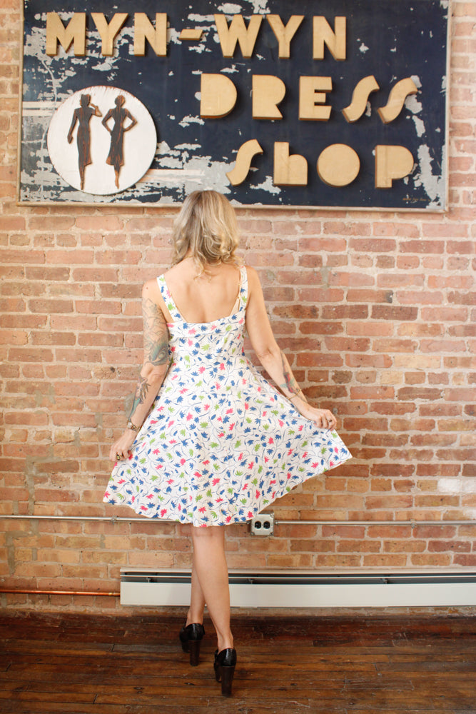 1940s Floral Pique Cotton Day Dress - Small Petite 