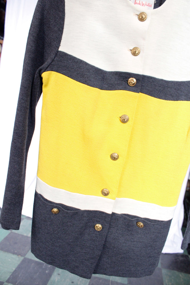 1960s Colorblock Wool Sweater Jacket - Medium