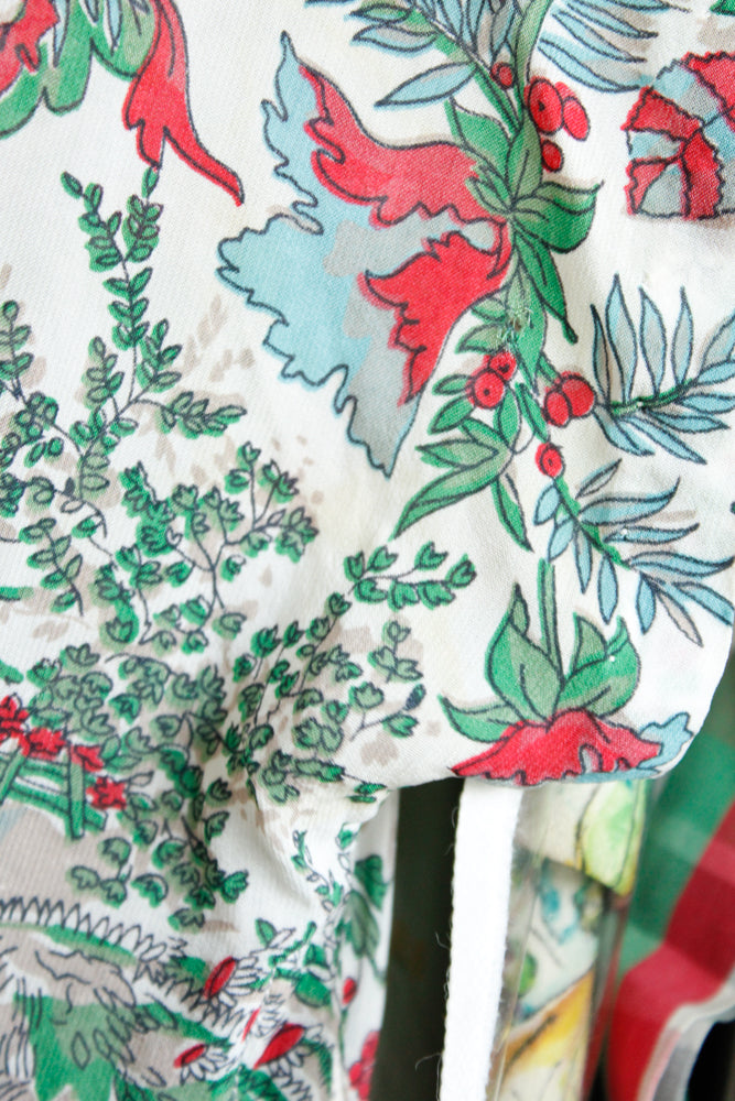 1940s Silk Feathers in the Trees Dress - Medium