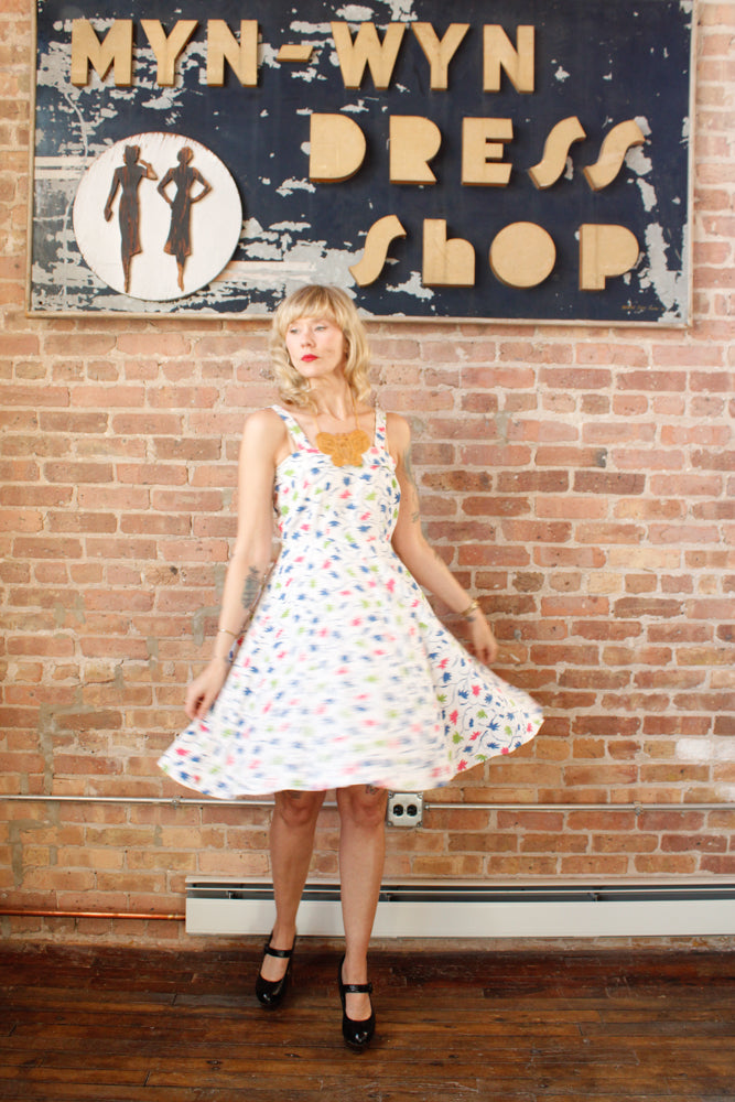 1940s Floral Pique Cotton Day Dress - Small Petite 