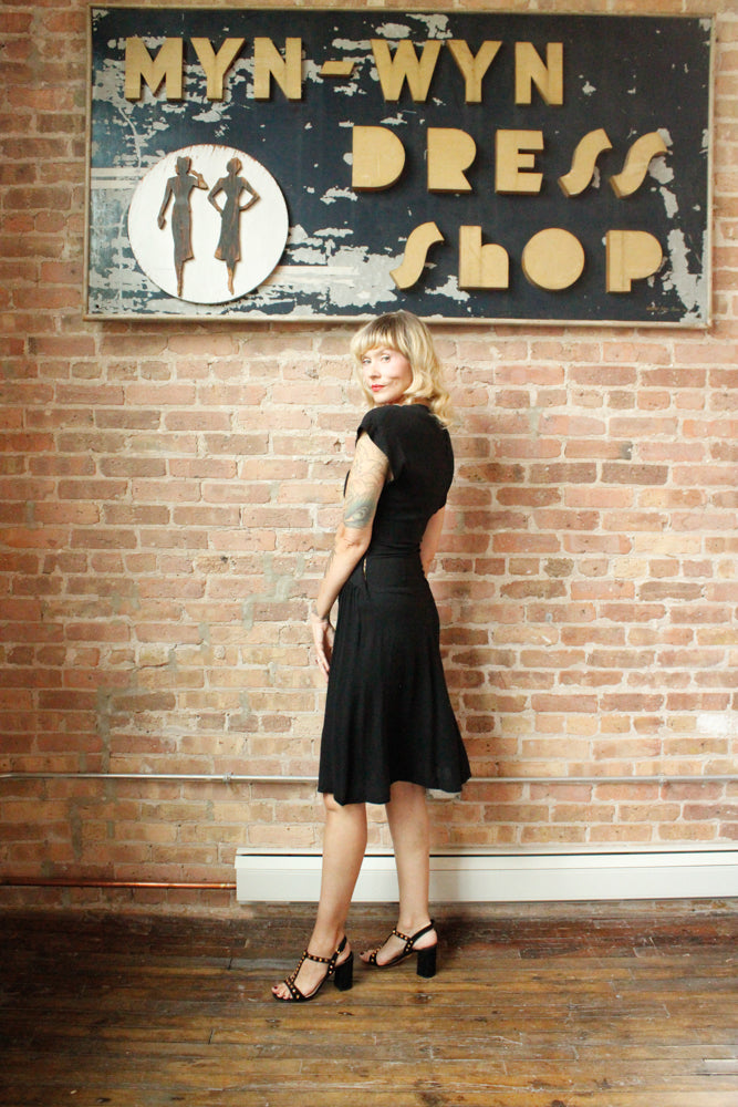 1940s Sequin Color Block Crepe Dress - S/M