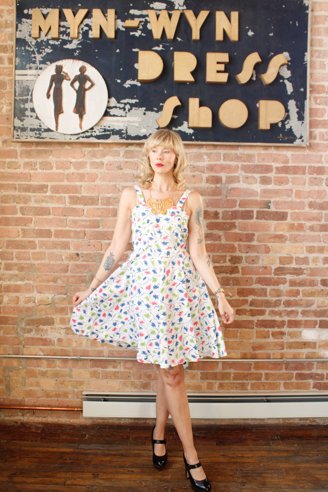 1940s Floral Pique Cotton Day Dress - Small Petite 