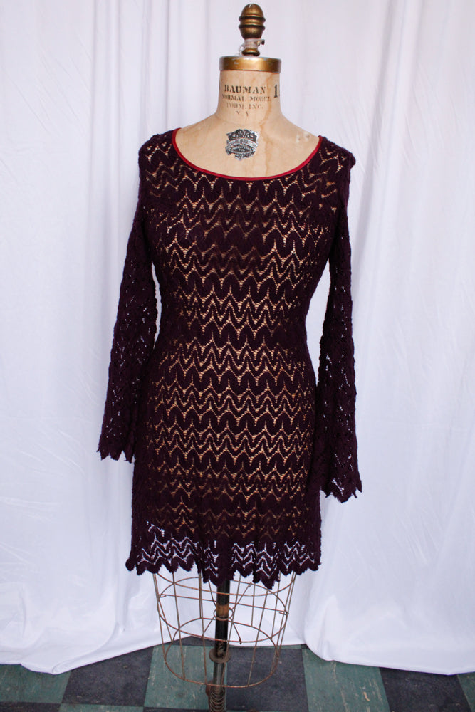 1970s Young Edwardian Purple Knit Mini Dress - Small