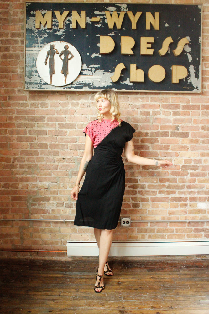 1940s Sequin Color Block Crepe Dress - S/M