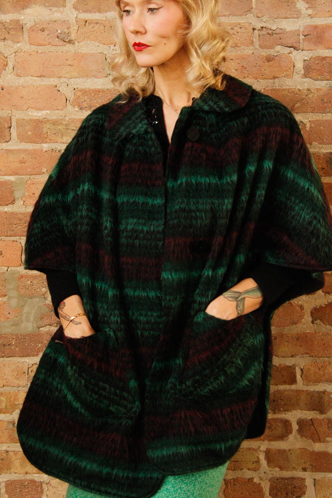 1960s Wool Plaid Reversible Cape - O/S