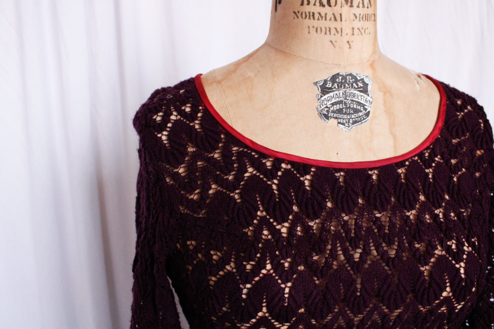 1970s Young Edwardian Purple Knit Mini Dress - Small