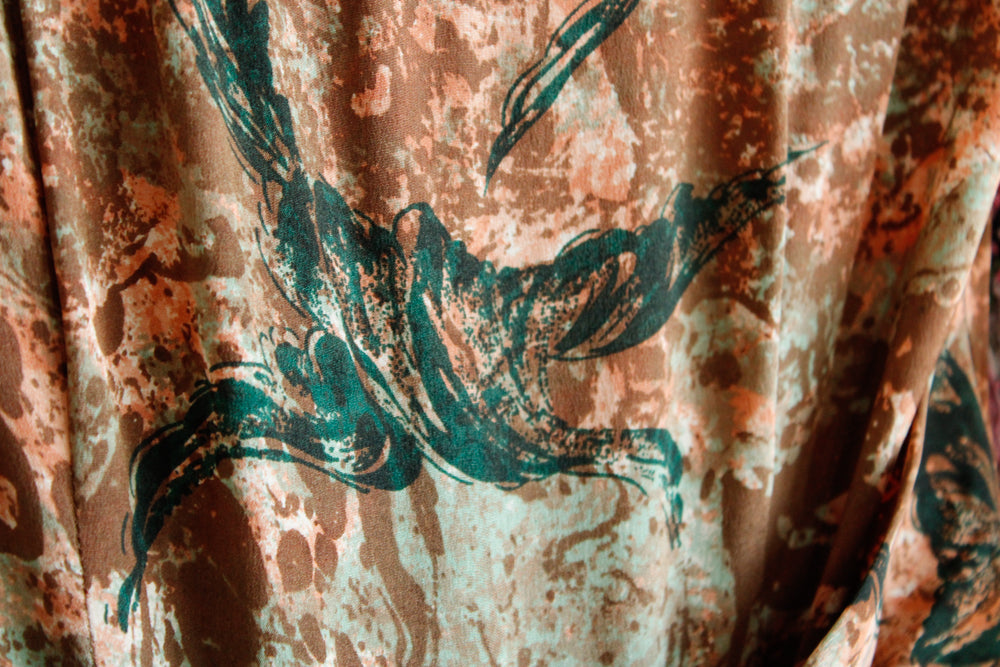 1940s Silk Birds of a Feather Dress - Small