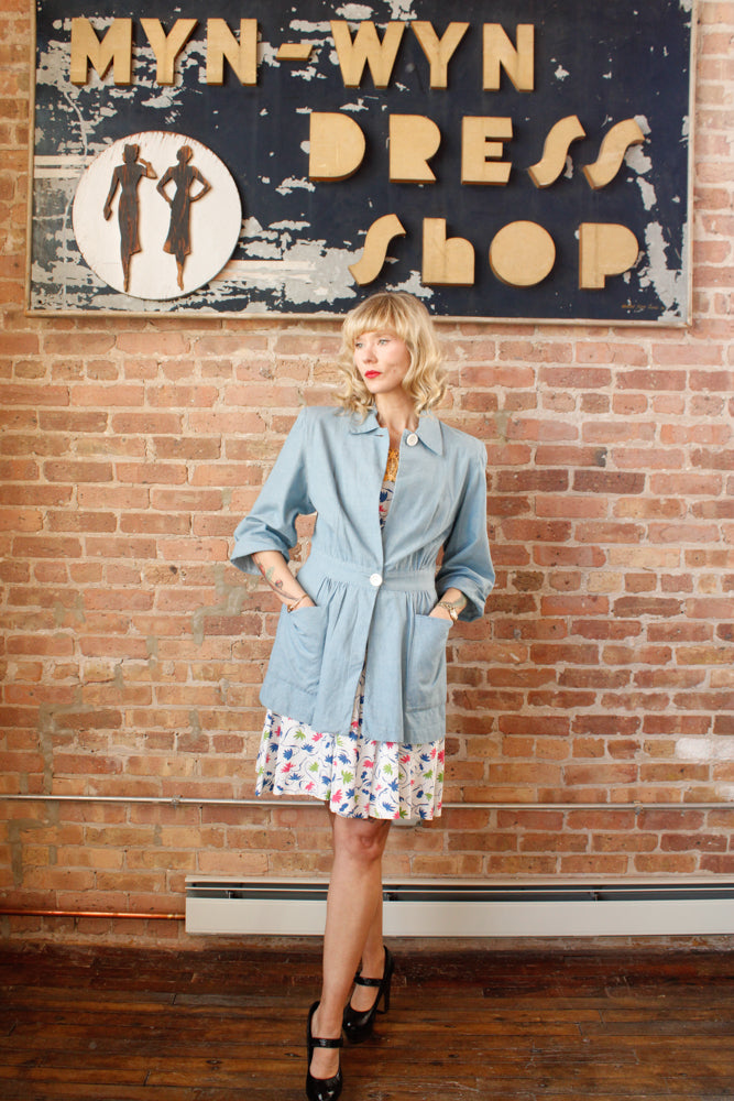 1940s Blue Chambray Jacket - Medium
