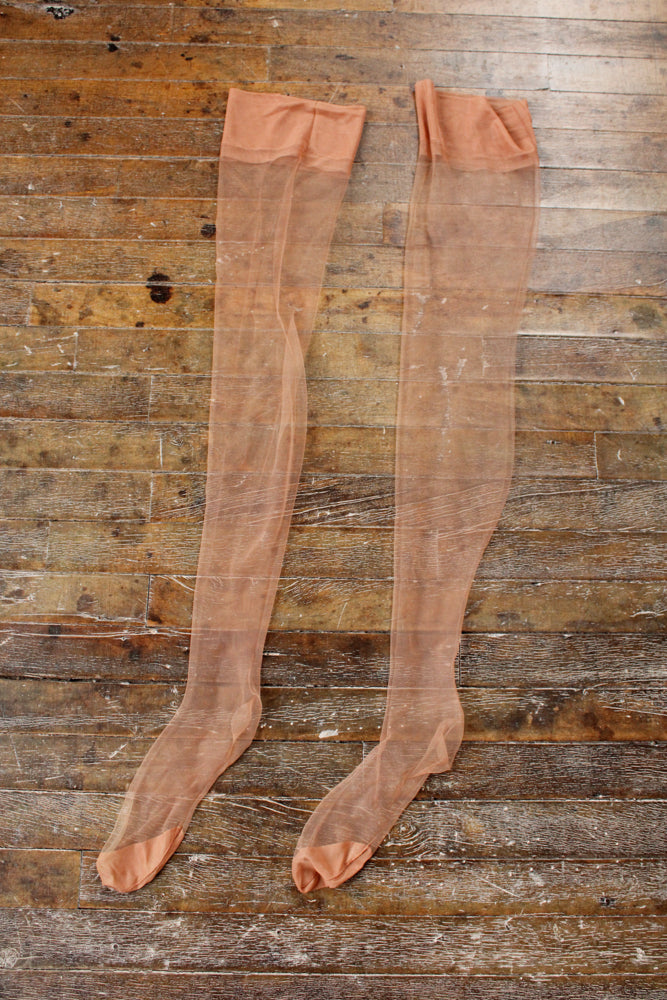 1950s Nylon Thigh High Stockings - Size 7 to 9