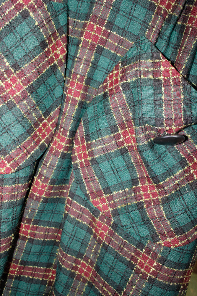 1950s Plaid Big Pocket Wool Dress - Xs/S