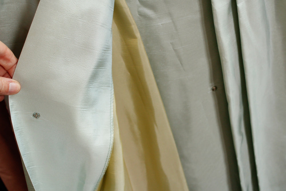 1980s SkyBlue & Yellow Two Tone Taffeta Halter Gown - Small