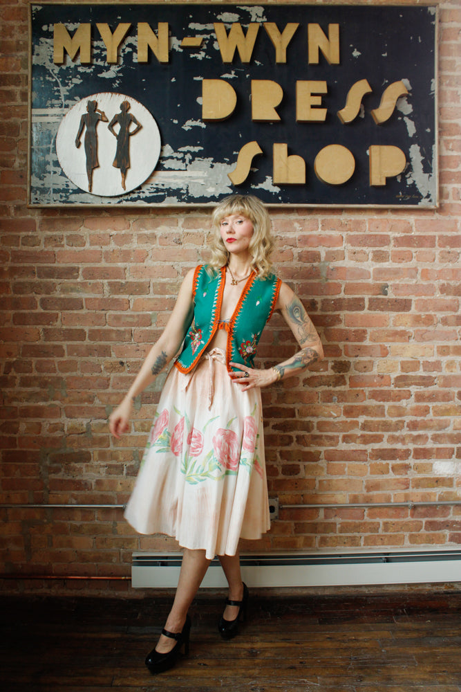 1940s Hand-painted Double Side Mexican Circle Skirt - Medium