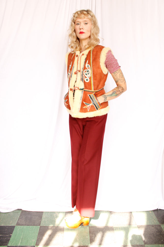 1970s Leather & Shearling Vest - Xs/S