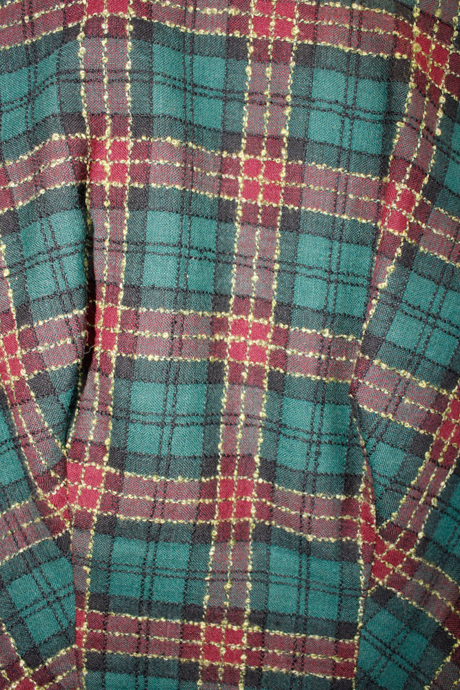 1950s Plaid Big Pocket Wool Dress - Xs/S