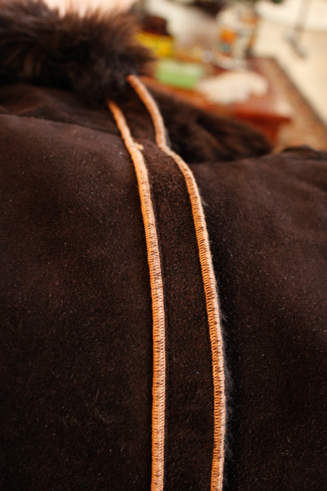 1970s Deep Brown Shearling Suede Penny Lane Coat - Medium