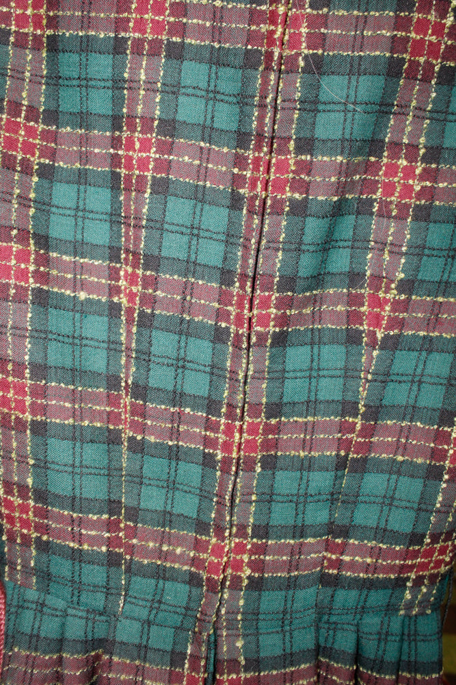 1950s Plaid Big Pocket Wool Dress - Xs/S