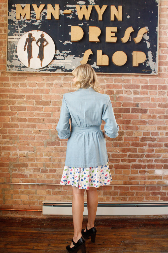 1940s Blue Chambray Jacket - Medium