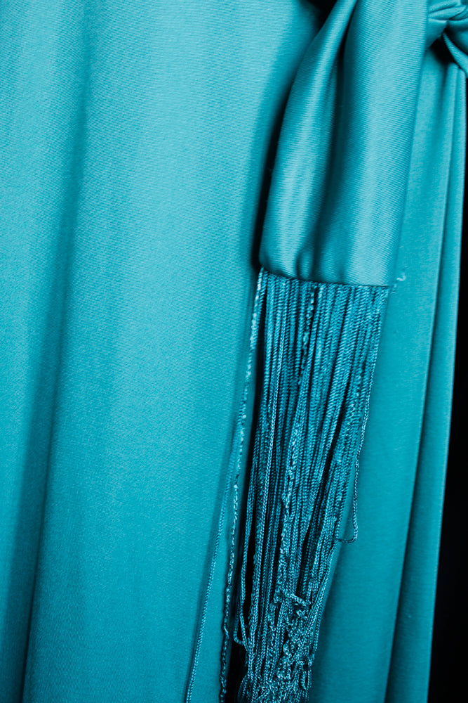 1970s Teal Disco Grecian Gown - Med