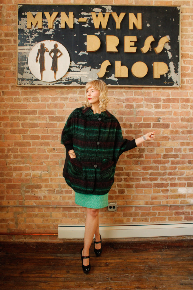 1960s Wool Plaid Reversible Cape - O/S